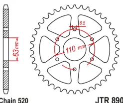 JT Zębatka Tylna JTR890 rozmiar 520